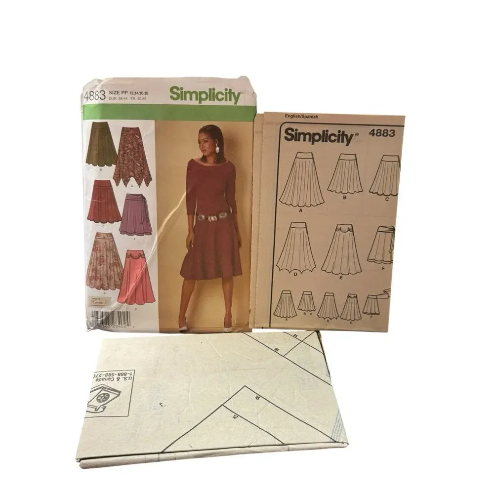 Simplicity 4883 Misses Three Quarter & 1/2 Circle Skirts Sz 12-18 Sewing Pattern